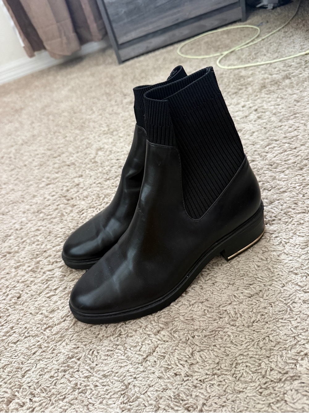 Zara Black Knit-Top Chelsea Ankle Boots